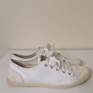 London Sole By Jane Winkwork White Sparkle Toe Ribbon Lace Moochers Size EU 40